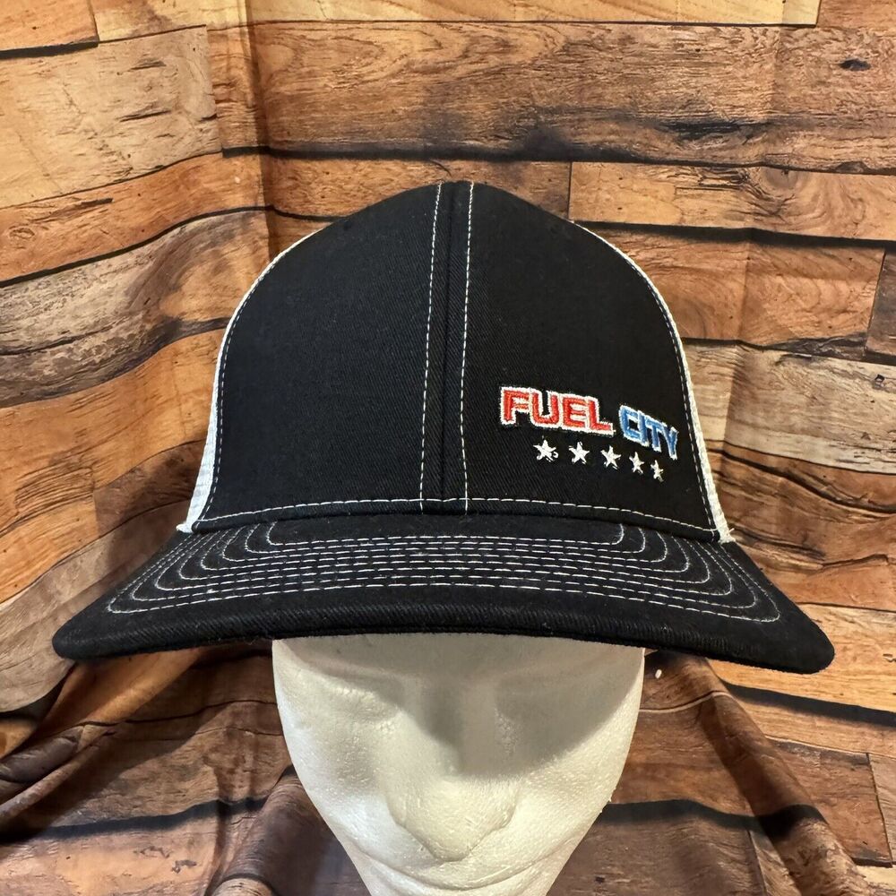 Fuel City Black Hat White Mesh Adjustable Snapback Classic Cap Stars Logo